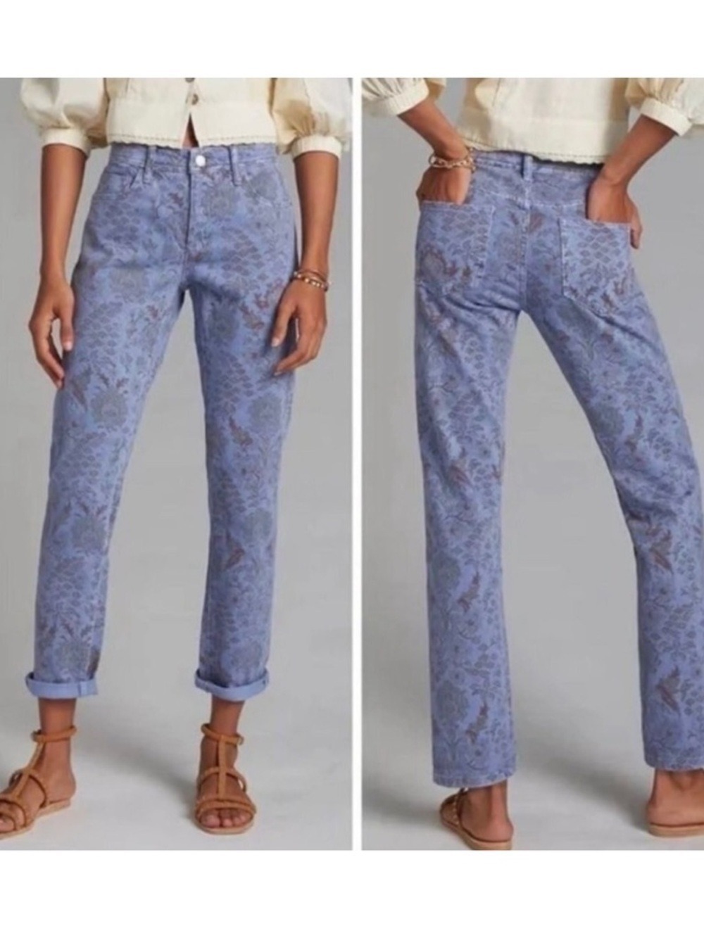 Pilcro Anthropologie Patterned Slim Boyfriend Jeans Blue Floral 26
